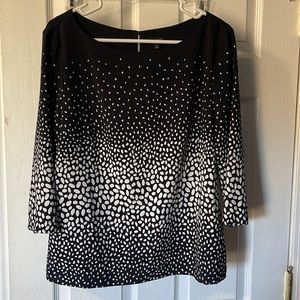 Ann Taylor Navy and White Dot Blouse 10